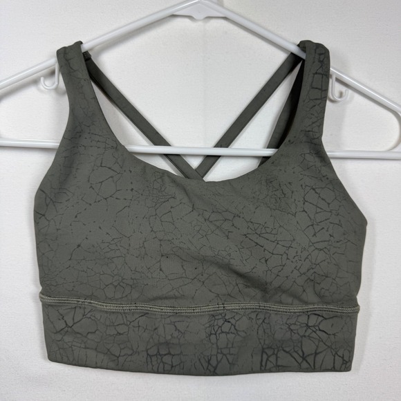 Lululemon Other - Lululemon Energy Bra Longline Olive Green Crackle Print Strappy Sports Bra Sz 4